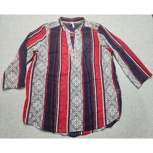 Live 4 Truth Women’s 1X Boho Stripe Tunic Blouse Red Navy White 3/4 Sleeve